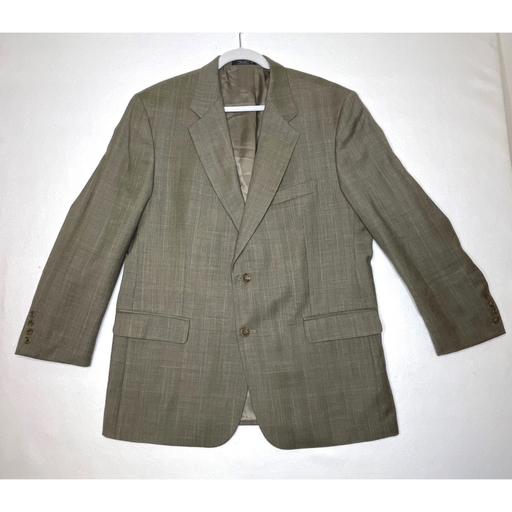 Bill Blass Mens Blazer Premier Collection Wool Glen Plaid 44R Olive Brown
